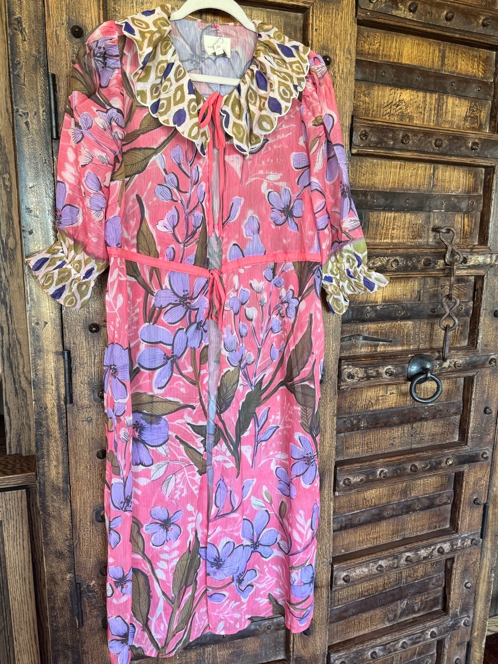 Umgee Pink Floral Tie-Waist Maxi Kimono